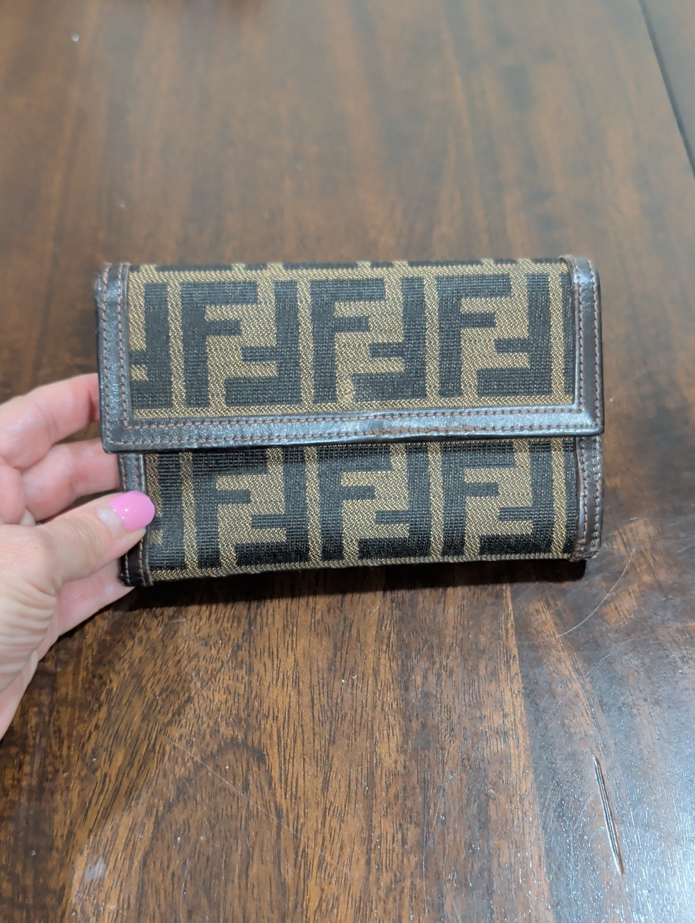 Fendi Brown and Black Zucca Canvas Trifold Wallet